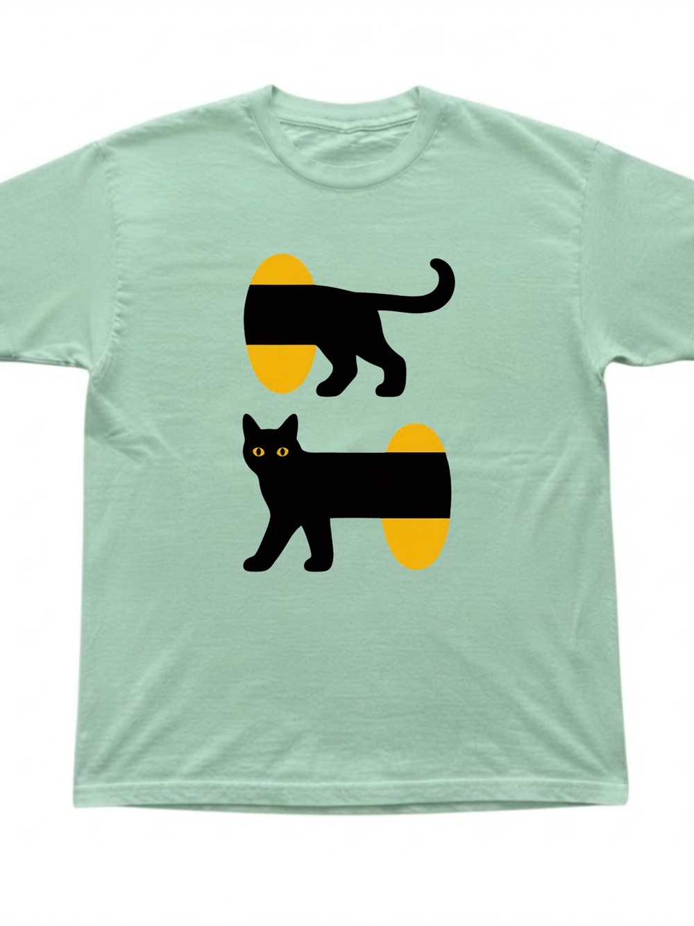 Mint Green Black Cat Graphic Print Tee Gildan T-Shirt